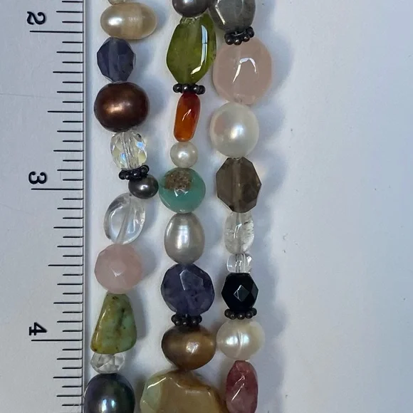 Set of Necklace & Bracelet with Natural Multicolor Stones, Beads & Faux Pearls. - Picture 10 of 12